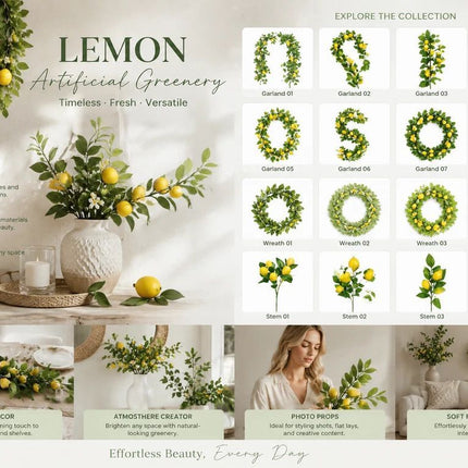 7 Head Herb Lemon Faux Stem Style B Kitchen Window Decor