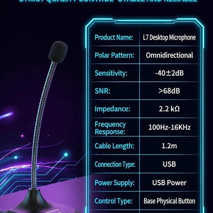 L7 Desktop Microphone,USB Interface,Black