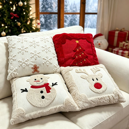 Set of 2 Christmas Cushion Covers - Large Snowman (Pillow filling not included)