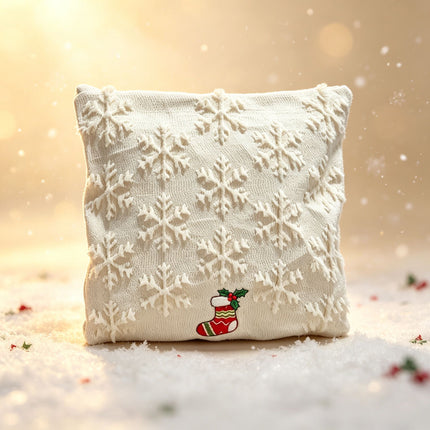 Set of 2 Christmas Cushion Covers - Snowflake & Christmas Stocking Embroidery (Pillow filling not included)