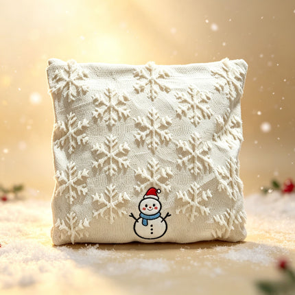 Set of 2 Christmas Cushion Covers - Snowflake & Snowman Embroidery (Pillow filling not included)