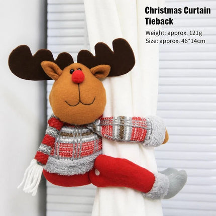 2Pcs Christmas Tall Hat Reindeer Curtain Tiebacks
