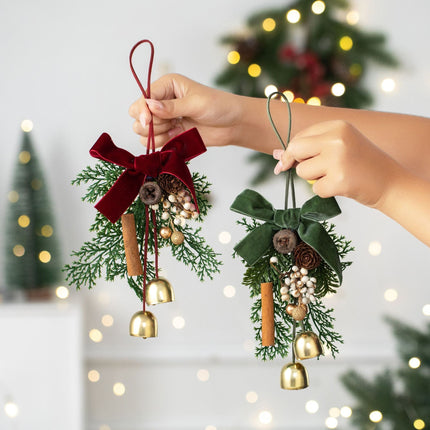 2 Pack D5 Christmas Pinecone Triple Bells Red