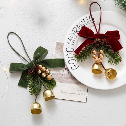 2 Pack D5 Christmas Pinecone Triple Bells Red