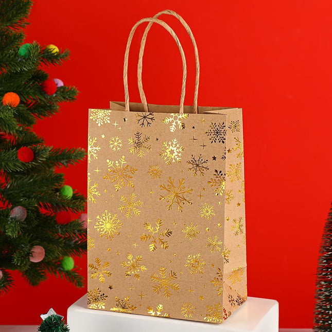 20Pcs Christmas Kraft Gift Bags Gold Hot Stamping Snowflake 15 x 8 x 21cm V1221-XM-SDLPD-001