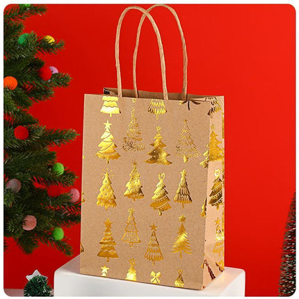 20Pcs Christmas Kraft Gift Bags, Gold Hot Stamping Christmas Tree, 15×8×21cm