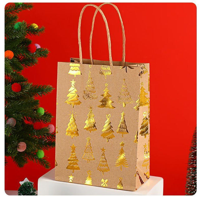 20Pcs Christmas Kraft Gift Bags Gold Hot Stamping Christmas Tree 15 x 8 x 21cm V1221-XM-SDLPD-003