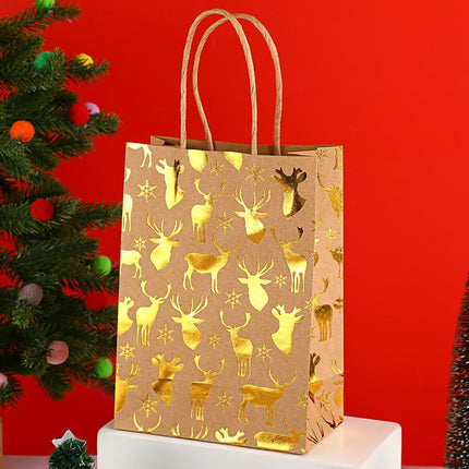 20Pcs Christmas Kraft Gift Bags, Gold Hot Stamping Reindeer, 15×8×21cm