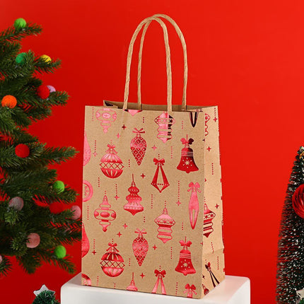 20Pcs Christmas Kraft Gift Bags, Red Gold Hot Stamping Bell, 15×8×21cm