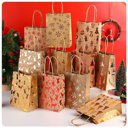 20Pcs Christmas Kraft Gift Bags, Red Gold Hot Stamping Bell, 15×8×21cm