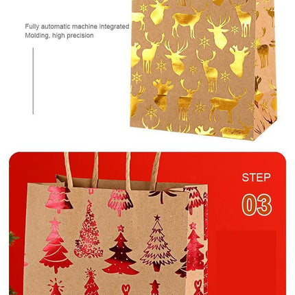 20Pcs Christmas Kraft Gift Bags, Silver Hot Stamping Snowflake, 15×8×21cm