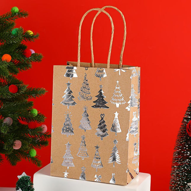 20Pcs Christmas Kraft Gift Bags Silver Hot Stamping Christmas Tree 15 x 8 x 21cm V1221-XM-SDLPD-011