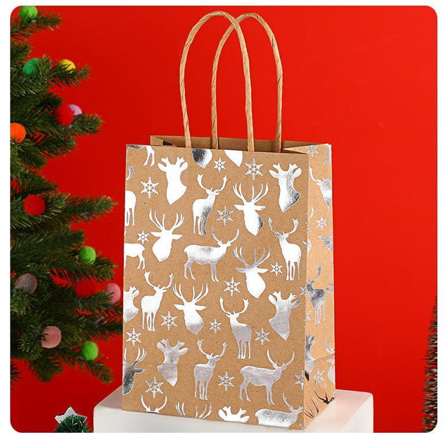 20Pcs Christmas Kraft Gift Bags Silver Hot Stamping Reindeer 15 x 8 x 21cm V1221-XM-SDLPD-012
