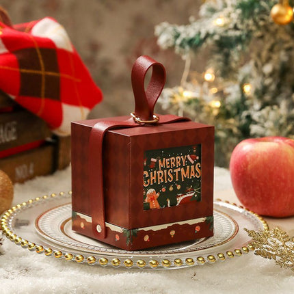 2pcs Square Christmas Apple Gift Box (Wine Red)