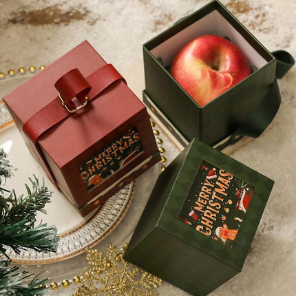 2pcs Square Christmas Apple Gift Box (Wine Red)