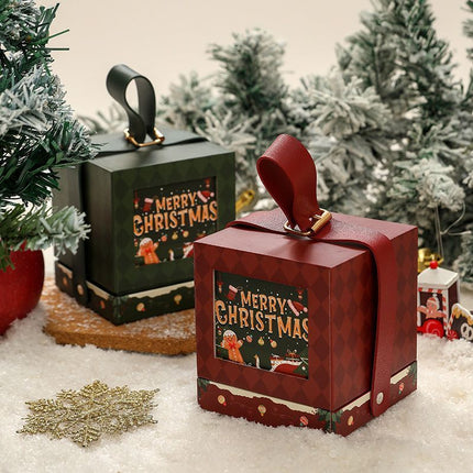 2pcs Side Handle Round Christmas Box - Green