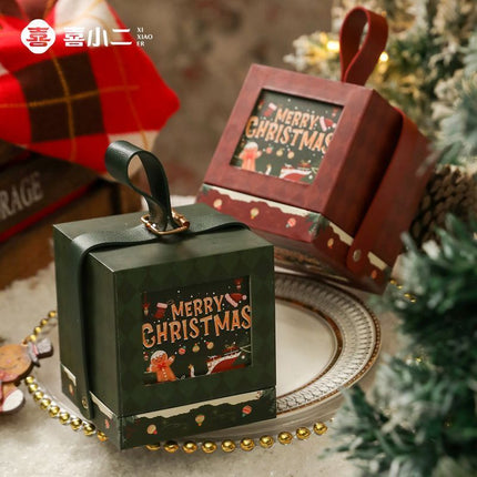 2pcs Side Handle Round Christmas Box - Green