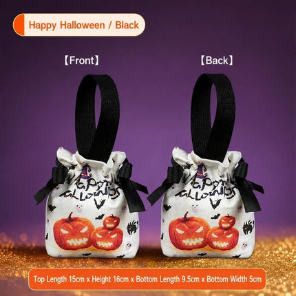 8Pcs Orange Background Pumpkin Halloween Drawstring Bags with Pumpkin
