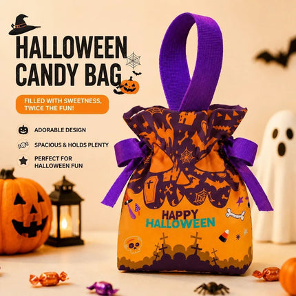 8Pcs Orange Background Pumpkin Halloween Drawstring Bags with Pumpkin
