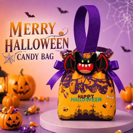 8Pcs Orange Background Pumpkin Halloween Drawstring Bags with Pumpkin