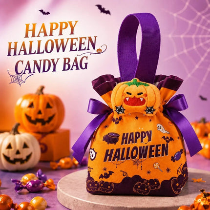 8Pcs Orange Background Pumpkin Halloween Drawstring Bags with Pumpkin