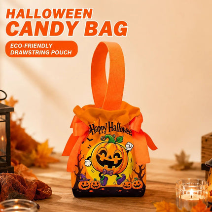8Pcs Orange Background Pumpkin Halloween Drawstring Bags with Pumpkin