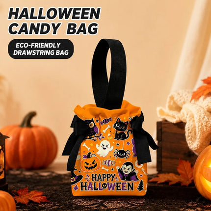 8Pcs Orange Background Pumpkin Halloween Drawstring Bags with Pumpkin