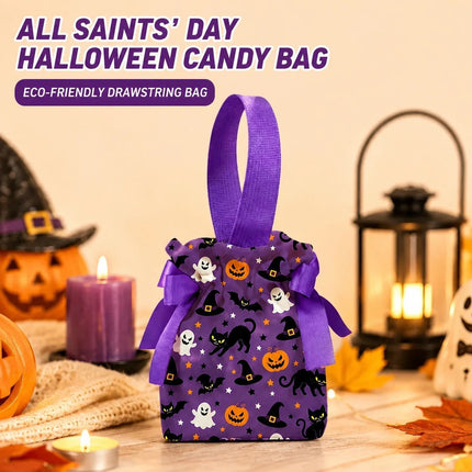 8Pcs Orange Background Pumpkin Halloween Drawstring Bags with Pumpkin