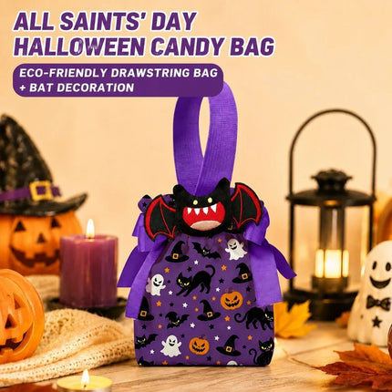 8Pcs Orange Background Pumpkin Halloween Drawstring Bags with Pumpkin