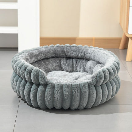 Plush Round Bed - Coffee, Size M: 50×50×15cm