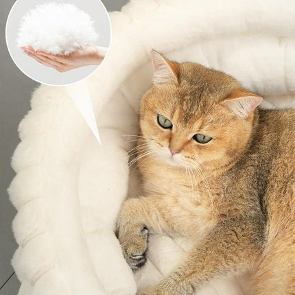 Plush Round Bed - Cream White, Size M: 50×50×15cm