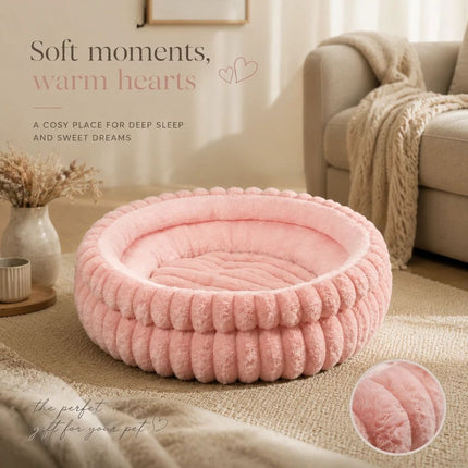 Plush Round Bed - Pink, Size M: 50×50×15cm