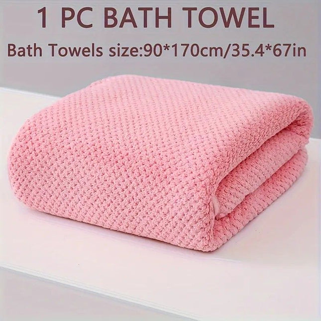 Modern Pineapple Grid Design Ultra-Soft Coral Fleece Bath Towel 90x170cm Extra Thick Strong Absorption