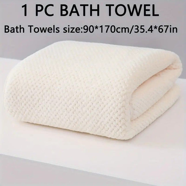 Modern Pineapple Grid Design Ultra-Soft Coral Fleece Bath Towel 90x170cm Extra Thick Strong Absorption