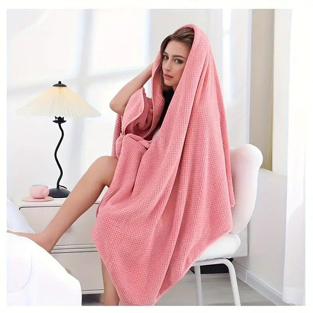Modern Pineapple Grid Design Ultra-Soft Coral Fleece Bath Towel 90x170cm Extra Thick Strong Absorption – product detail
