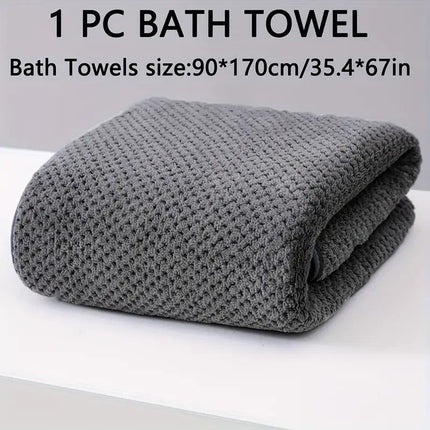 Modern Pineapple Grid Design Ultra-Soft Coral Fleece Bath Towel｜90x170cm Extra Thick Strong Absorption, Suitable for Bathroom, Gym, Hotel, and Home Use.(white)