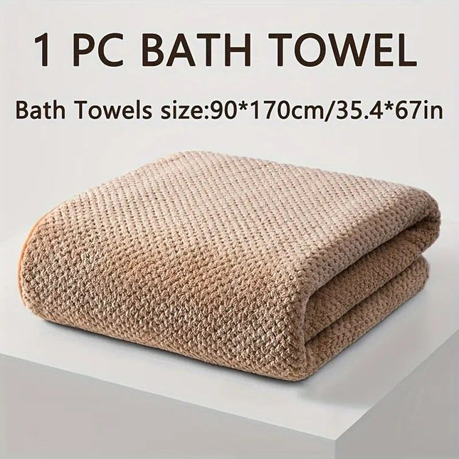 Modern Pineapple Grid Design Ultra-Soft Coral Fleece Bath Towel 90x170cm Extra Thick Strong Absorption