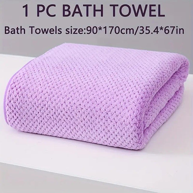 Modern Pineapple Grid Design Ultra-Soft Coral Fleece Bath Towel 90x170cm Extra Thick Strong Absorption