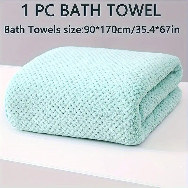 Modern Pineapple Grid Design Ultra-Soft Coral Fleece Bath Towel 90x170cm Extra Thick Strong Absorption