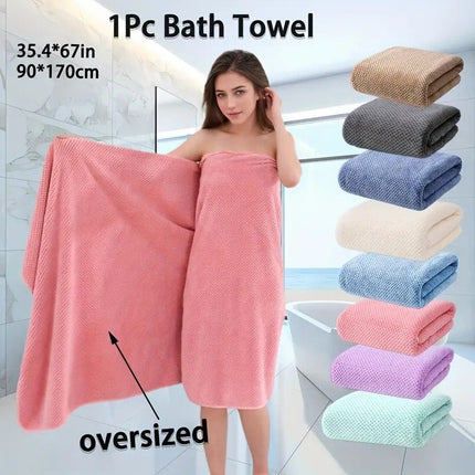 Modern Pineapple Grid Design Ultra-Soft Coral Fleece Bath Towel｜90x170cm Extra Thick Strong Absorption, Suitable for Bathroom, Gym, Hotel, and Home Use.(GREEN)