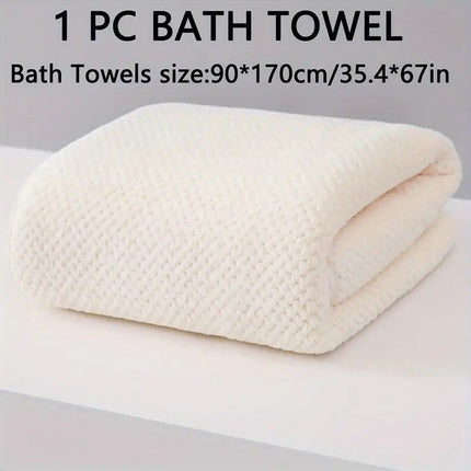 Modern Pineapple Grid Design Ultra-Soft Coral Fleece Bath Towel｜90x170cm Extra Thick Strong Absorption, Suitable for Bathroom, Gym, Hotel, and Home Use.(GREEN)