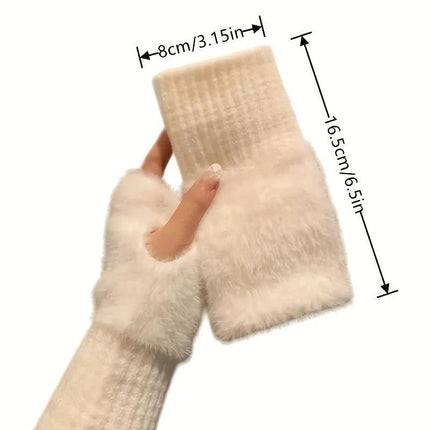 Women's Comfortable Fingerless Gloves - Soft, Warm, and Fashionable Pure White Winter Gloves, Suitable for Cold Weather or Casual Wear, Hand Washable, Ladies' Gloves.BLACK
