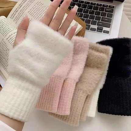 Women's Comfortable Fingerless Gloves - Soft, Warm, and Fashionable Pure White Winter Gloves, Suitable for Cold Weather or Casual Wear, Hand Washable, Ladies' Gloves..khaki