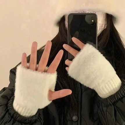 Women's Comfortable Fingerless Gloves - Soft, Warm, and Fashionable Pure White Winter Gloves, Suitable for Cold Weather or Casual Wear, Hand Washable, Ladies' Gloves..khaki