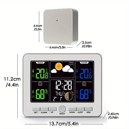 Indoor Outdoor Weather Station Color LCD Atomic Clock Barometer Forecast Dual Alarm Snooze Calendar Time Date Moon Phase Adjustable Backlight.BLACK