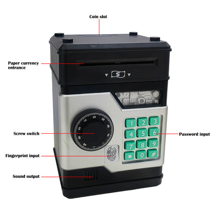 Children's Password Piggy Bank, Dual Lock,BLUE  Automatic Bill Intake, Develops Savings Habit, Multiple Colors Available, Battery Not Included