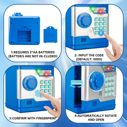 PINK Children's Password Piggy Bank, Dual Lock, Automatic Bill Intake, Develops Savings Habit, Multiple Colors Available, Battery Not Included