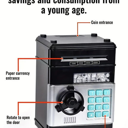 Children's Password Piggy Bank, Stores Coins & Paper Money, Auto Roll-Up, Sound & Light Interaction, Fosters Good Savings Habits. Battery Not Included.BLUE