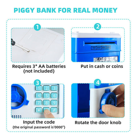Children's Password Piggy Bank, Stores Coins & Paper Money, Auto Roll-Up, Sound & Light Interaction, Fosters Good Savings Habits. Battery Not Included.BLUE
