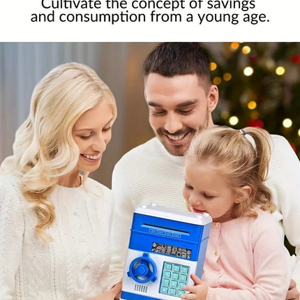 Children's Password Piggy Bank, Stores Coins & Paper Money, Auto Roll-Up, Sound & Light Interaction, Fosters Good Savings Habits. Battery Not Included.BLUE